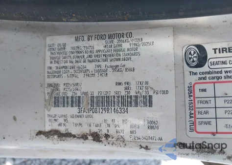 2009 Ford Fusion Sel из США, поврежденный, VIN 3FAHP08129R146334